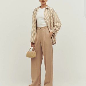 REFORMATION Mason High Rise Wide Leg Pant Trouser 4P in Khaki